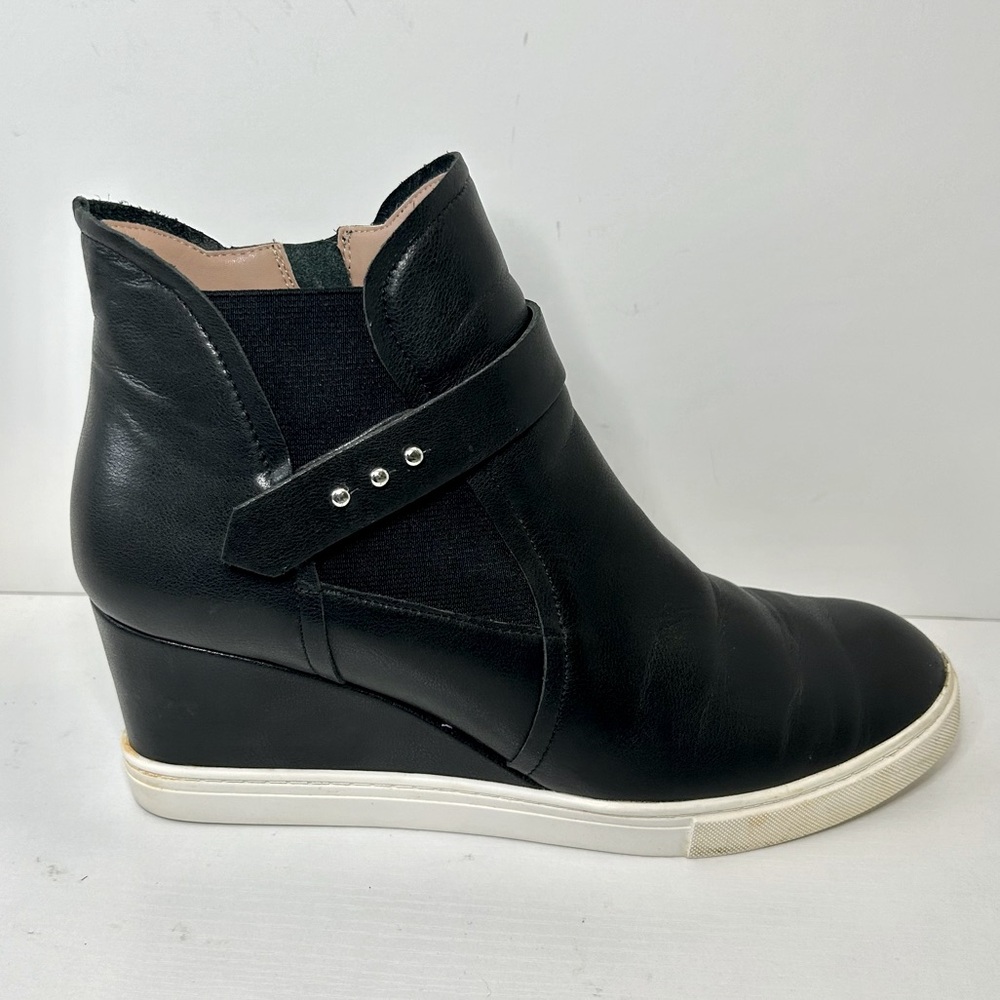 Linea Paolo Freston Black Leather High Top Wedge Shoes Size 9